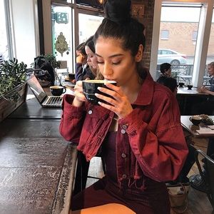 Denim maroon cropped jacket